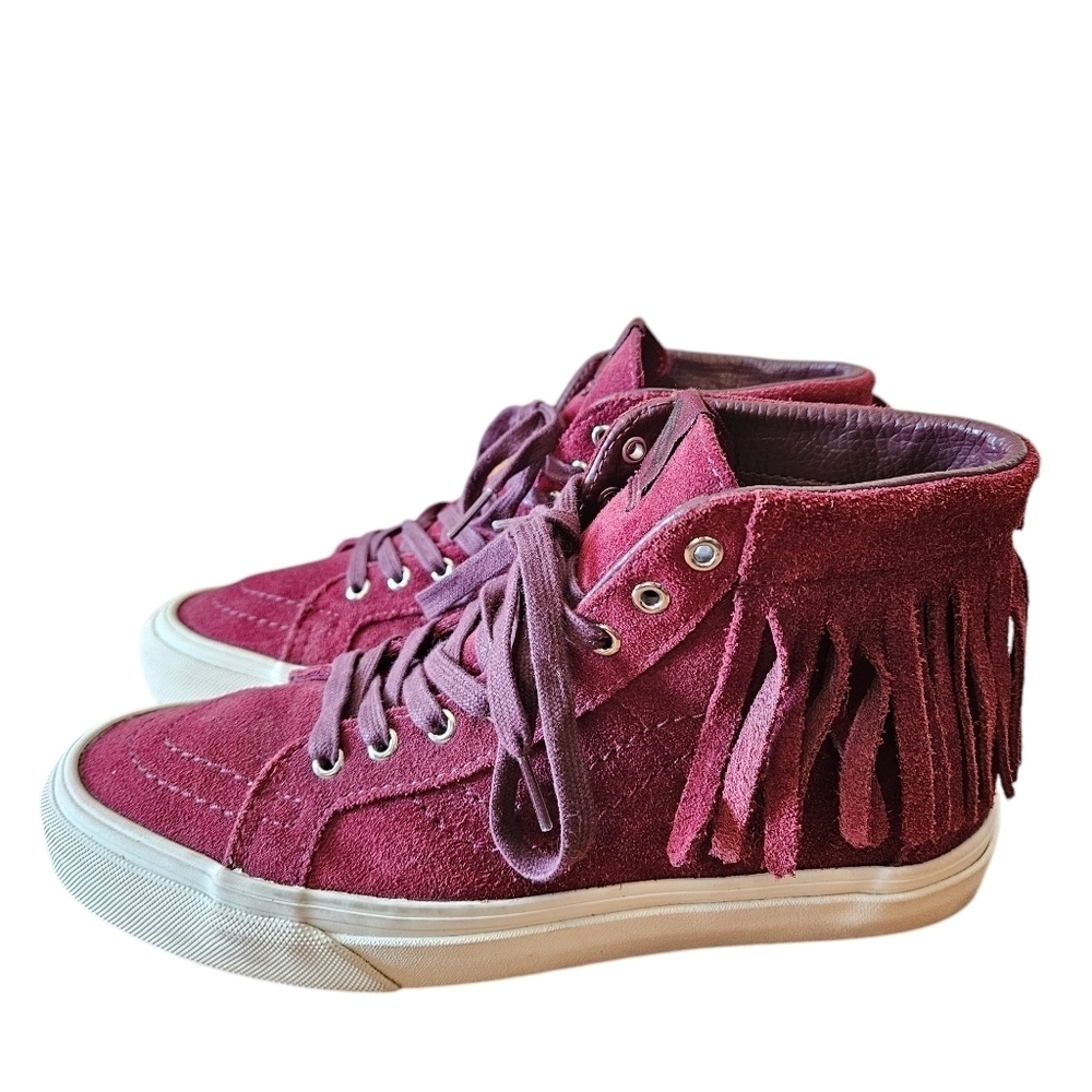 Vans Sk8 HI Mock Suede Womens High Tops Boho Fringe Sneakers Red Berry Size US 8 - Picture 10 of 15